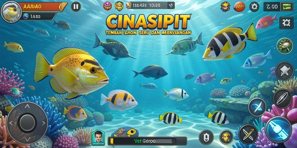 Tangkapan layar utama CINASIPIT menampilkan gameplay Tembak Ikan yang menarik.