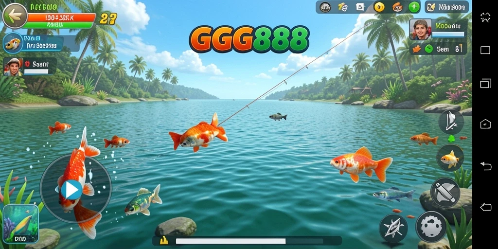 Tampilan gameplay GGG888 dengan berbagai ikan yang menunggu untuk ditangkap.