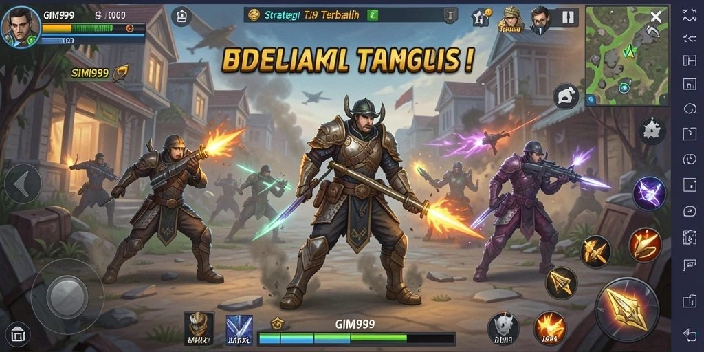 Tangkapan layar GIM999 menampilkan serangan strategis di medan perang.