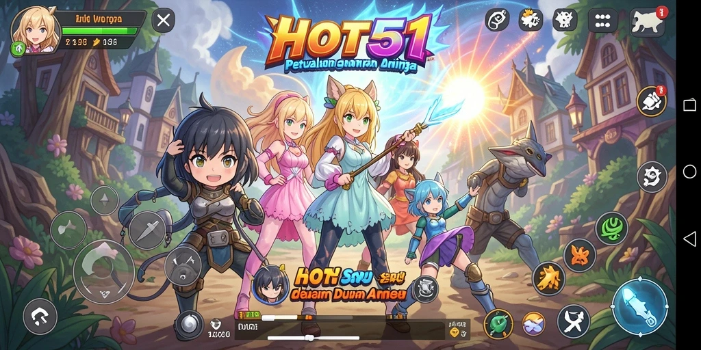 Tampilan gameplay menarik dari HOT51 dalam dunia Anime yang berwarna.