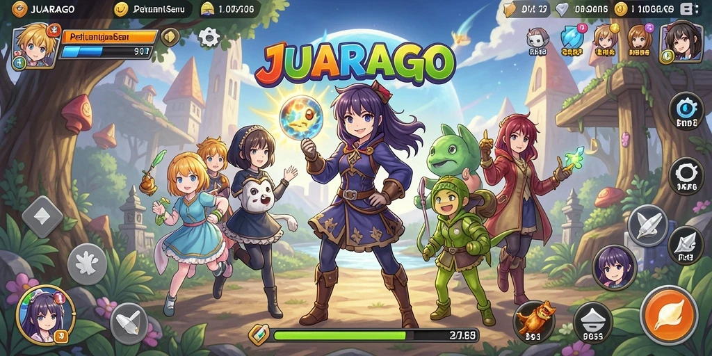 Tangkapan layar gameplay JUARAGO, menampilkan aksi seru dan karakter yang penuh warna.