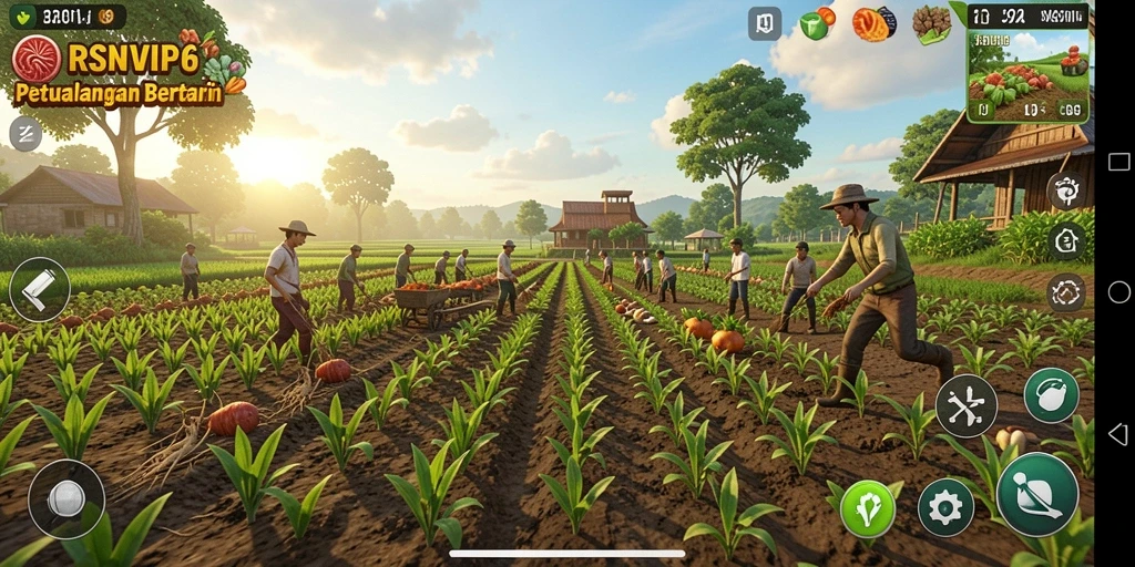 Screenshot gameplay RSNVIP6 yang menunjukkan keseruan bertani.