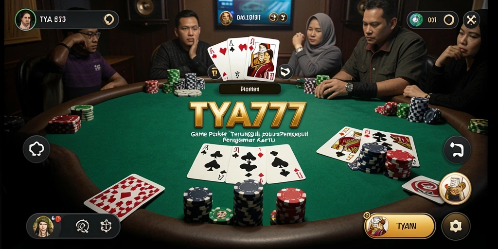 Tangkapan layar TYA777 yang menunjukkan pemain mengadu strategi dalam permainan poker.